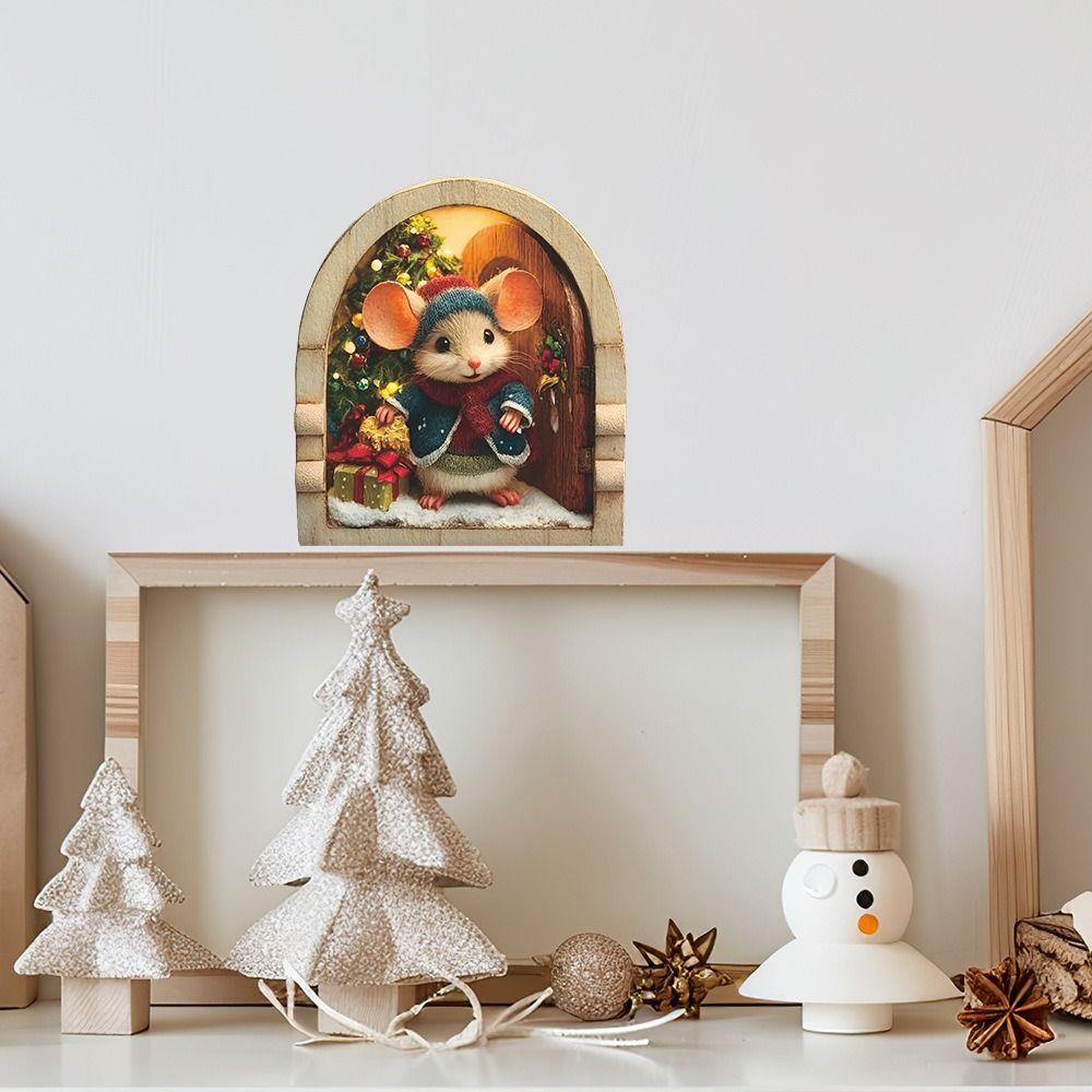 5Pcs New Mouse Theme Christmas Wall Stickers Cute Design Small Size Xmas Decoration Merry Christmas Decor Holiday Decor