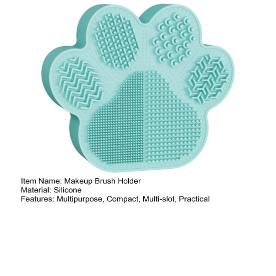 2-in-1 Makeup Brush Holder Silicone Textured Makeup Brush Cleaning Mat with Drying Holder Cat Paw