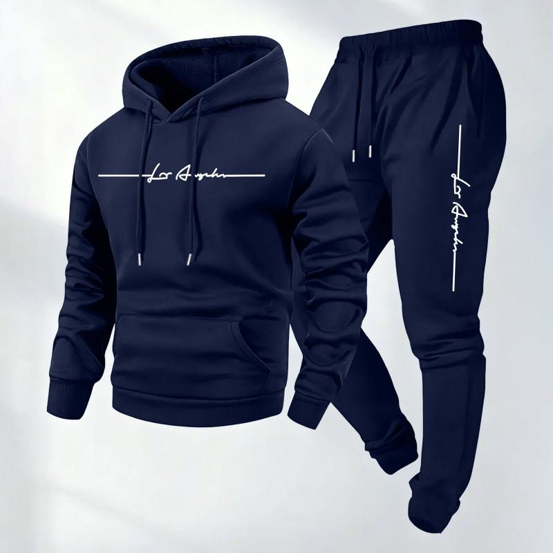 Unisex Hooded Sweatshirt Set With Letter Print Thick Warm Casual Sport Tracksuit Men Women Winter