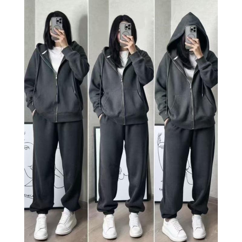Damen Kapuzenpullover mit Reißverschluss Trainingsanzug Langarm Lockerer Hoodie + Jogginghose 2-teiliges Outfit Lässiges Sport- und Loungewear-Set