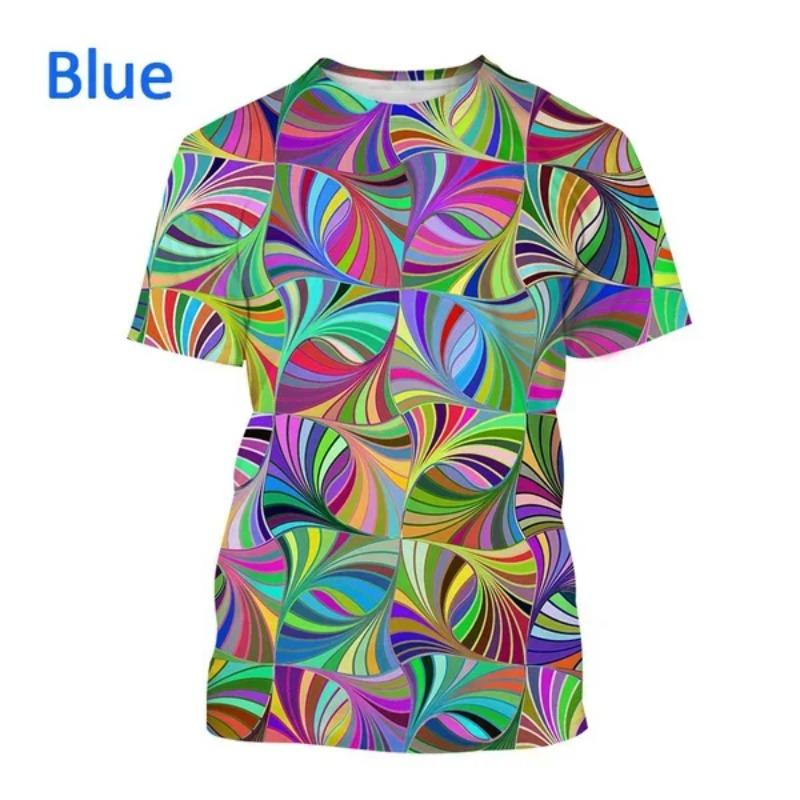 New Fashion Stripes Vertigo Casual Round Collar Unisex Short Sleeve Colorful Striped Personality 3D Printing T-Shirt