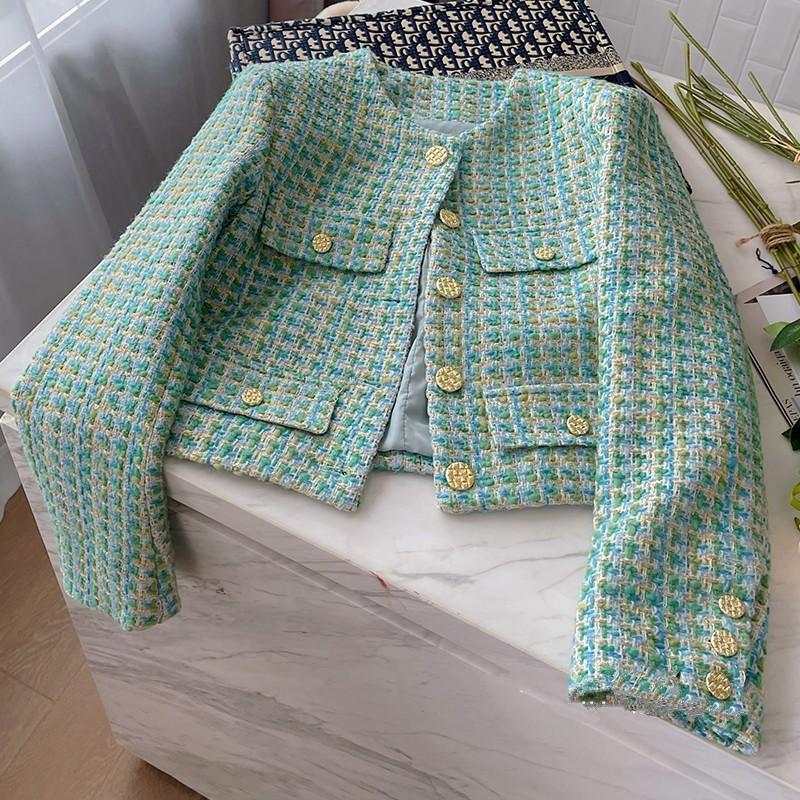 Kurtka damska Vintage Plaid Chic Elegancka Biuro Streetwear Swobodna Prosta Biznesowa Długi Rękaw Moda Temperament