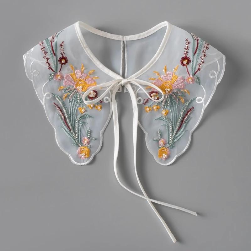 Perfect Match Pink Women Scarf Shawl Detachable Collar Tie Necklace Embroidery Lapel Fake False Collar Woman Lace Tie Neckwear Nep Kraagie