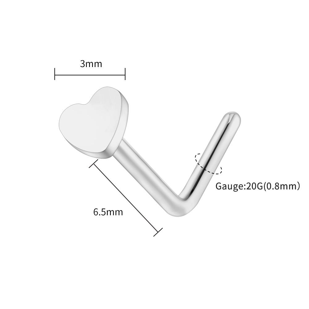 Right Grand ASTM F136 Titanium 20G L-Shaped Nose Nostril Stud Piercing Jewerly CZ/Ball/Heart/Star Nose Screw Stud Ring for Women