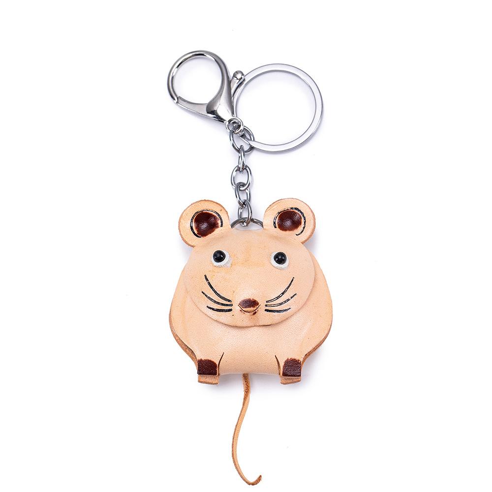 New First-layer Cowhide Mini Animal Keychain Handmade Creative Bag Pendant Car Keychain Universal