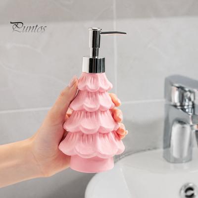 Cute Holiday Bathroom Accessories Christmas Tree Soap Dispenser, Flocking Effect Refillable Lotion Flocked Decor for Sink Pump Bottle, Reusable