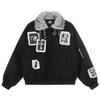 Giacca Imbottita Unisex Retro Punk in Cotone con Patch Frange in Pelle Scamosciata e Collo in Ecopelliccia Invernale Streetwear