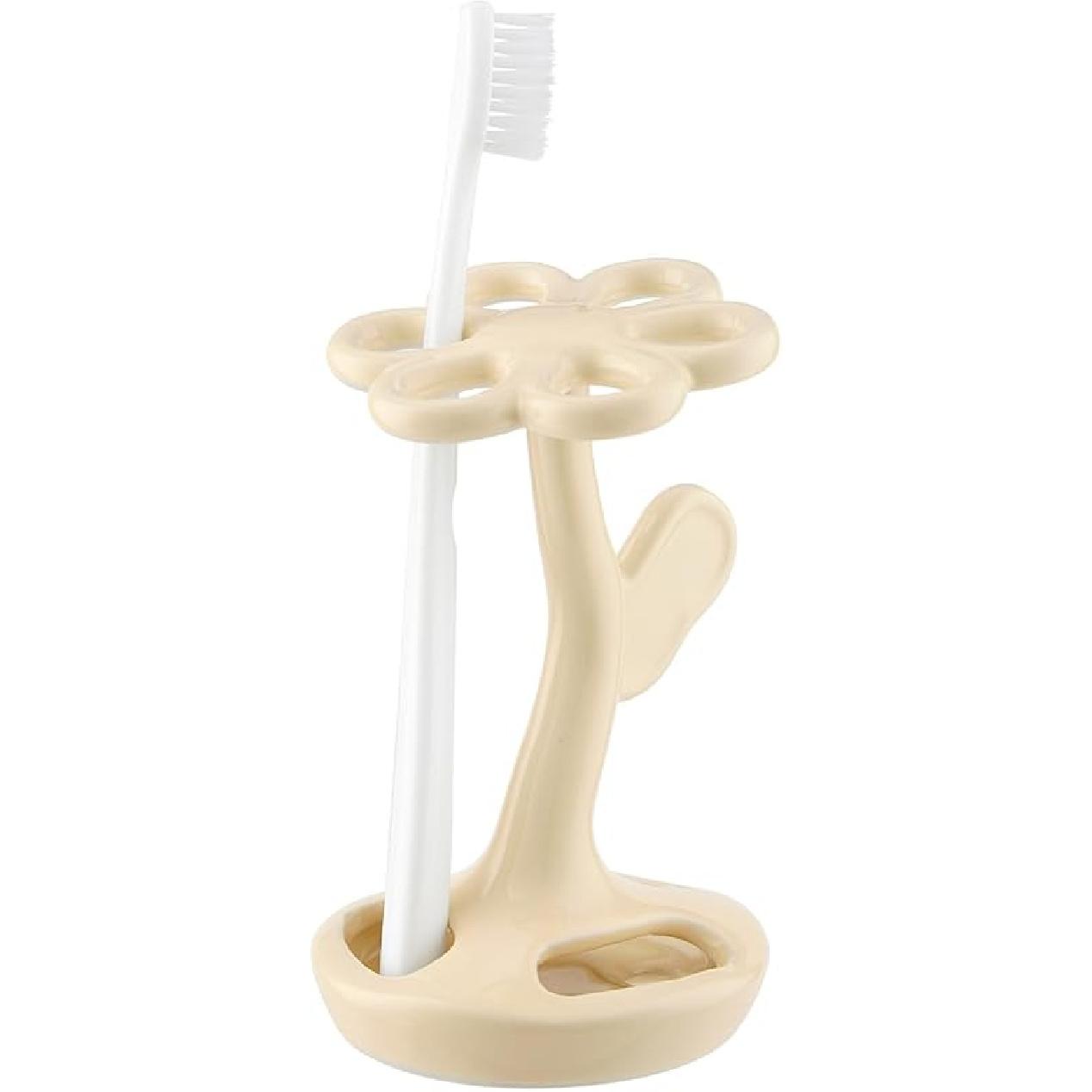 Toothbrush Holders for Bathrooms, Flower Shape Ceramic Toothbrush Organizer,Holds 6 Standard Brushes (Silvery)