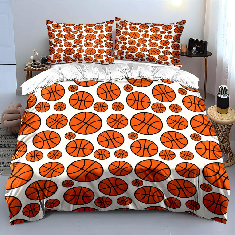 Cartoon Basketball Pattern 3Pcs Bedding Set Soft Microfiber Bed Sheet Pillowcase Set For Sports Fans Boys Bedroom Decor