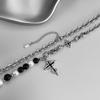 Cross Stainless Pearl Volcanic Rock Silver Chain Long Vintage Cross Gift [Rockyu] Men's Necklace, Steel, & Beads, Pendant, Necklace, Style, Accessory,