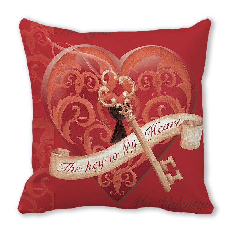 Happy Valentine's Day Theme Digital Printing Short Plush Pillow Covers for Car Sofa Office Cushion Cover Home Goods 60x60cm