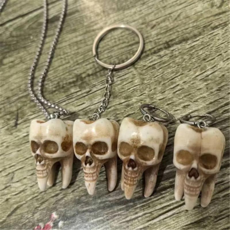 Unisex Skull Accessory Set Skull Necklace Stylish Keychain Drop Earrings Skull Jewelry Set Resin Texture for Halloween