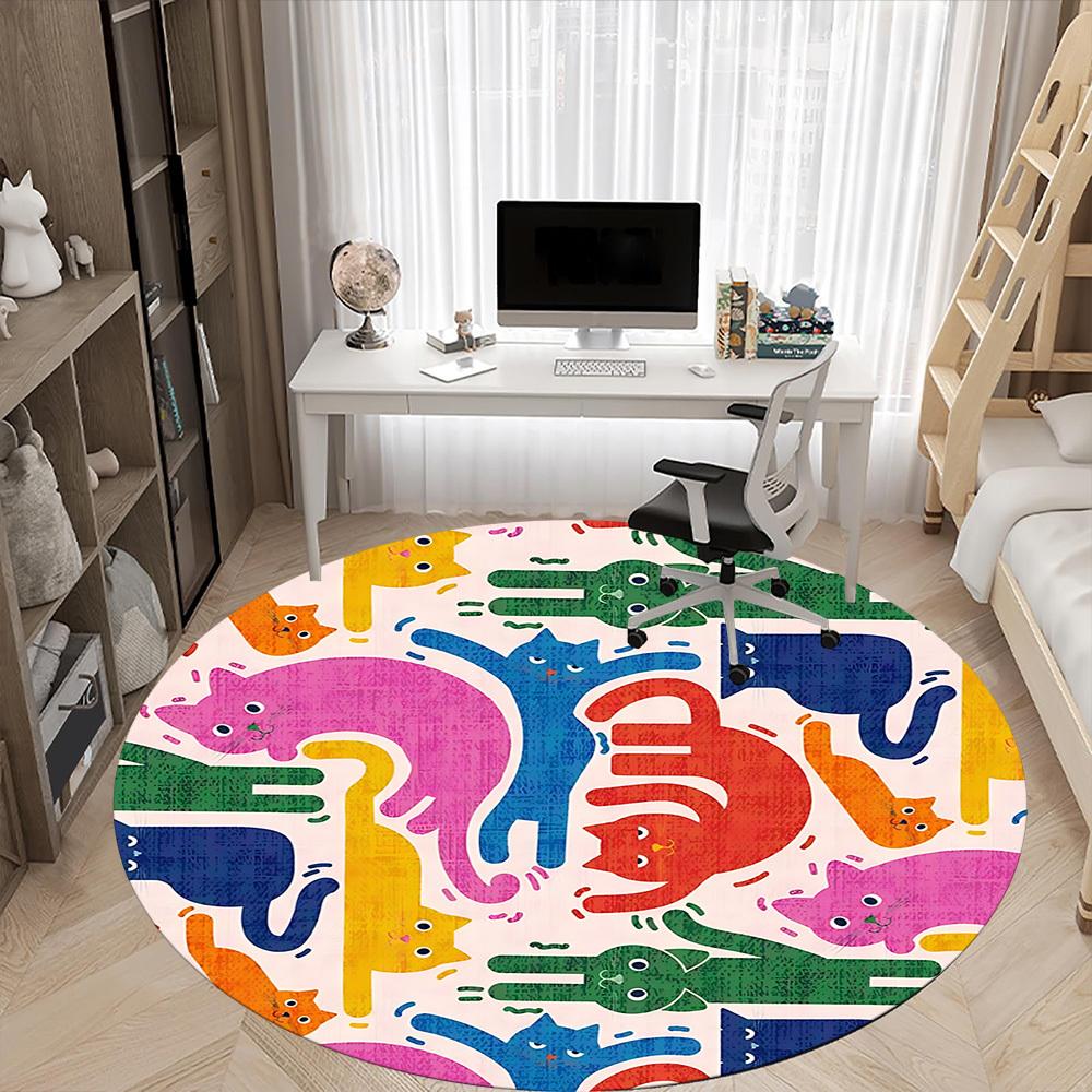 1 Stück Katzen-Puzzle-Stuhl-Teppich für das Büro, rutschfest, maschinenwaschbarer Teppich für das Büro, Zimmer-Urlaubsdekoration für Weihnachten, Geburtstag, Polyester