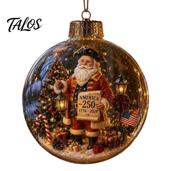 Wedding Celebration Supplies 250th Anniversary USA Christmas Ornament, Light Up Plastic Clear Ball Hanging Decoration with Festive Baubles Bell Train