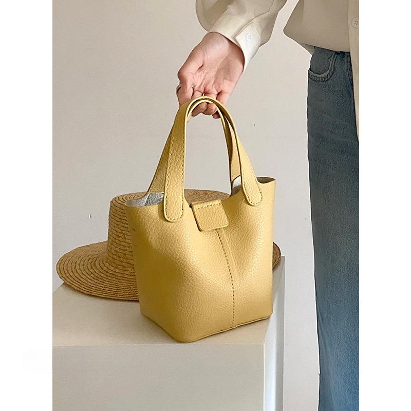 Women's Pu Soft Leather Hand-held Small Bag, Summer Casual Bucket Bag, Versatile Single-shoulder Crossbody Bag