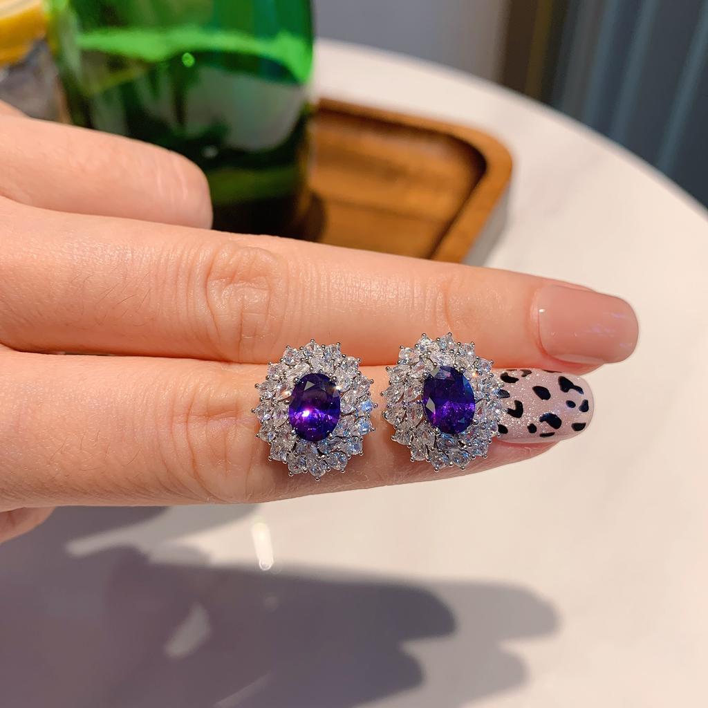 Jewelry Set, Violet Zirconium Pendant Ring 10 * 14 Stud Earrings 6 * 8 Three-Piece Set