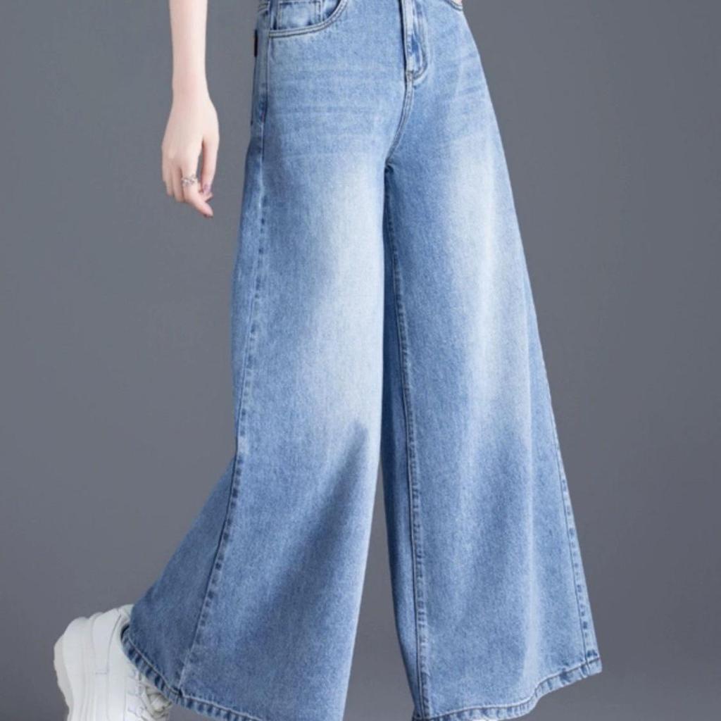 Women's Light Wash Wide-Leg Denim Pants - Spring/Summer 2026, Nine-Tenths Length, Loose Fit