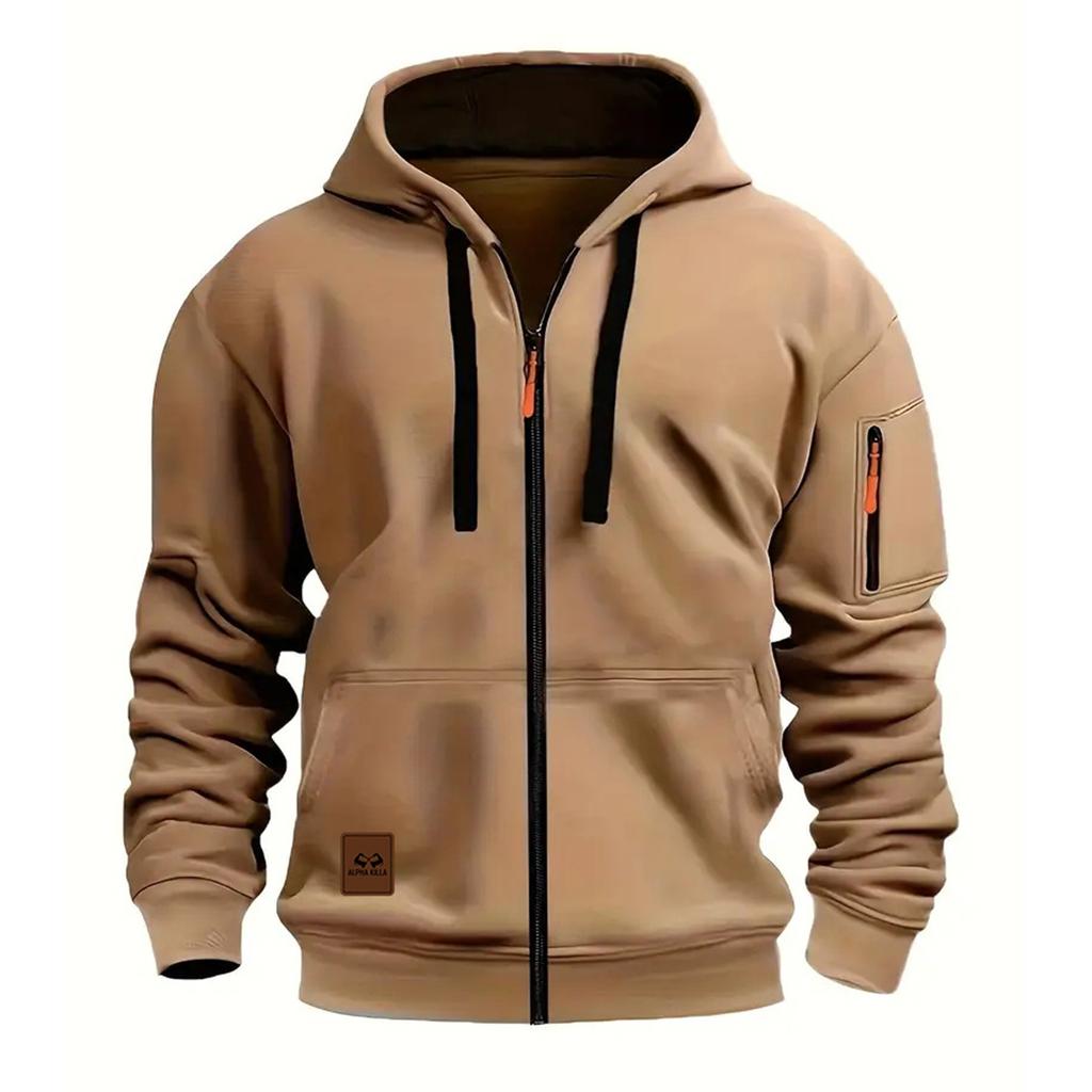 Men's Casual Jacket with Zipper and Multiple Pockets