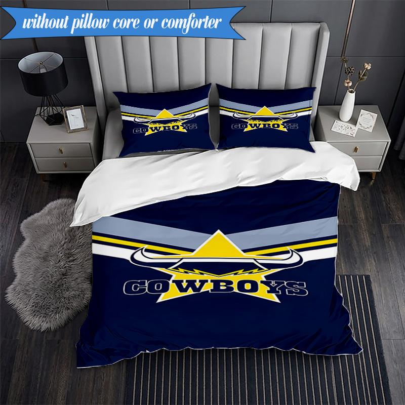 3PCS North Queensland Rugby Bedding Set 2D Printing (Includes 1 Duvet Cover + 2 Pillowcases Coreless), Bedroom decor,Fan gift