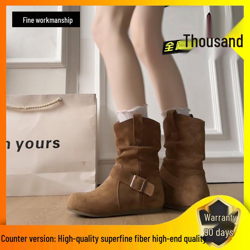 Women's Retro Ankle Boots: Hidden Heel, Western Cowboy Style, Slimming Push-Up, Martin Design - 2025 Autumn Collection