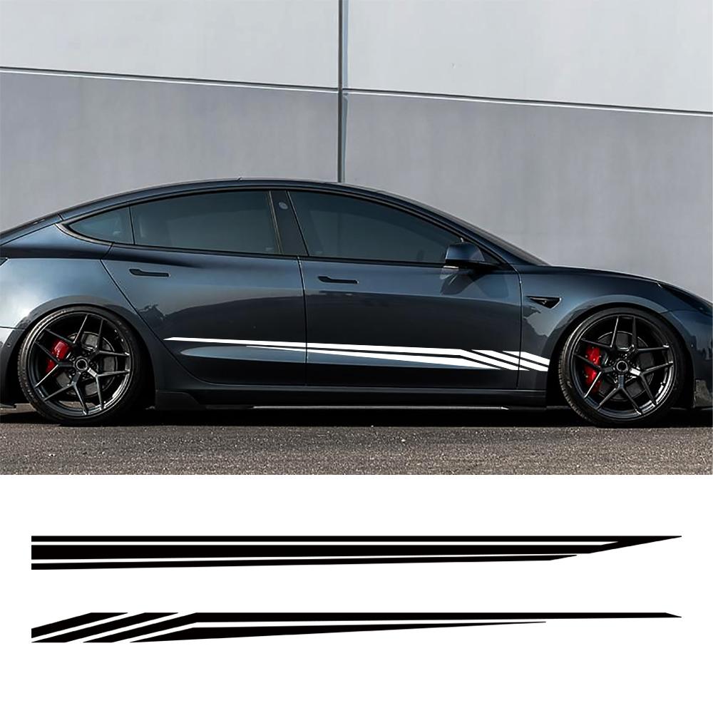 2PCS For Tesla Model 3 Car Body Side Sticker Striped Racing Style Decor Decal Vinyl Cover Auto Tuning Accessories
