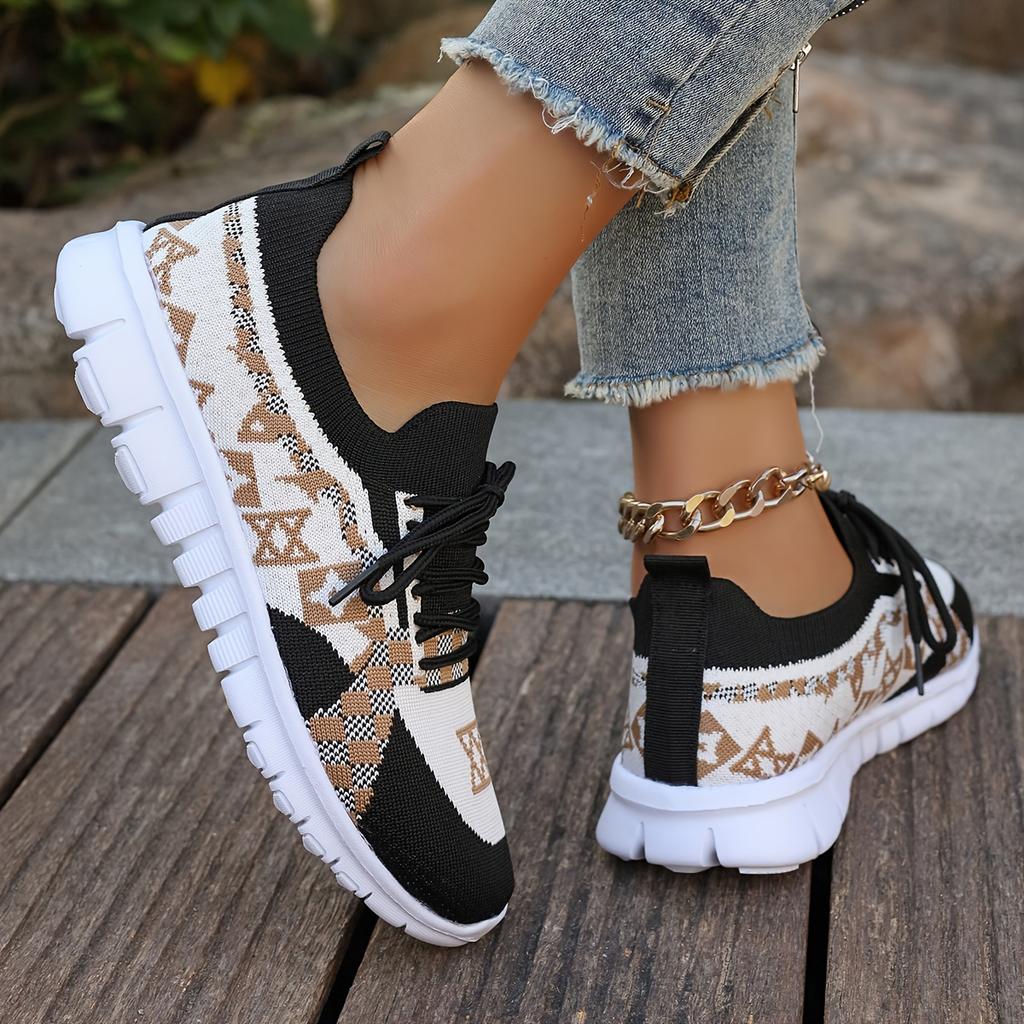 Breathable Fabric Knit Comfort Sneakers - Women's Casual Slip-On All-Season Walking Flats - EVA Sole Non-Slip Athletic Running Footwear