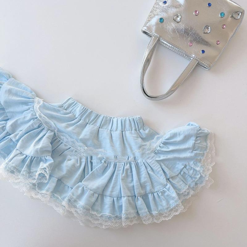 Meia Saia Feminina Estilo Coreano Primavera Verão Renda Versátil Babado Saia Curta Infantil