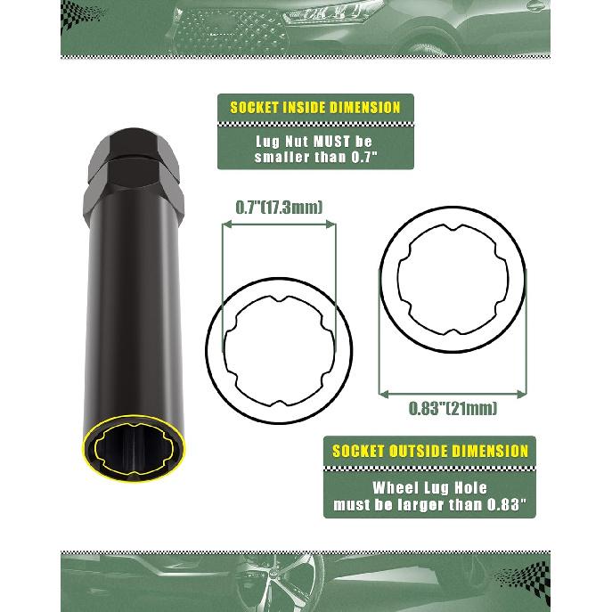 Small 6 Point Spline Lug Nuts Key Tuner Socket Tool -Diameter Lock Lug Nut Key Compatible With 3/4" (19Mm) And 13/16" (21Mm) Hex Replacement Socket
