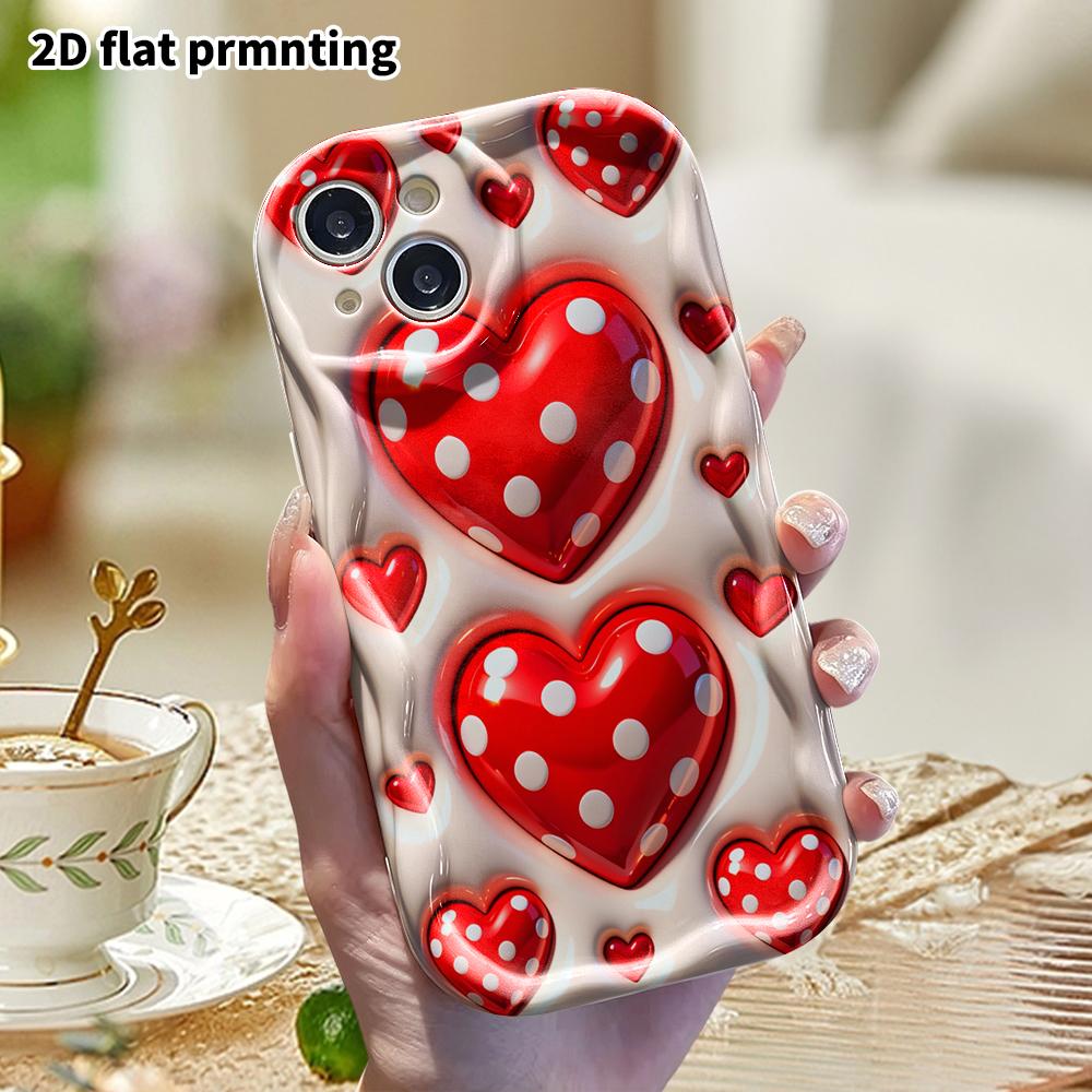 Phone Case: 2D Flat, Suitable for iPhone 18 17 16 15 14 13 12 Pro Protective Case, Phone Decoration, Red Puffy Heart, Perfect Christmas and Halloween