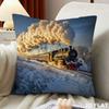 Vintage Steam Locomotive Winter Scene Printed Pillowcase, Single-Sided Decorative Cushion Cover, Multiple Sizes Available, Comfortable Home Accessory,