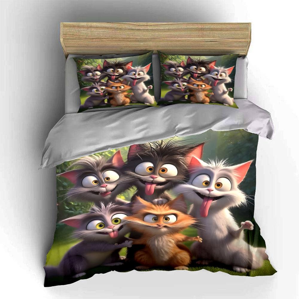 "Funny Cartoon Cats Bedding Set" Bedding Duvet Cover Set Duvet Cover Pillowcases (1 * Duvet Cover 2 * Pillowcases, without duvet insert)