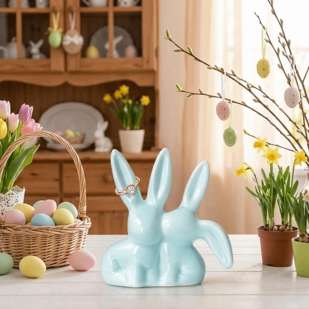 Unique Aesthetic Kiss Couple Bunny Figurine Handicraft Easter Rabbit Ornament  Home Decoration