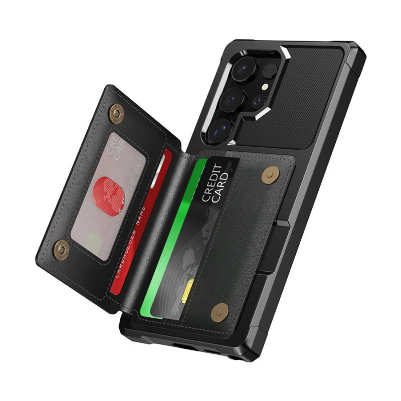 Magnetic Car Phone Case for Samsung S24ultra and Leather Texture Protective Case for S24 Plus Card Insert