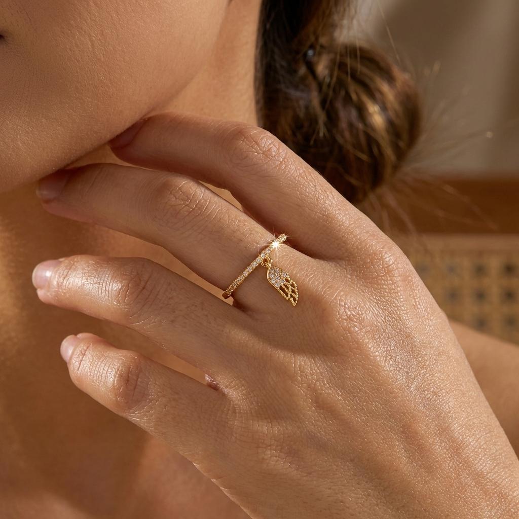 2026 Design Sense Wings Feather Pendant Ring for Women Dainty Sparkling Zirconia Finger Ring Minimalist Daily Accessories