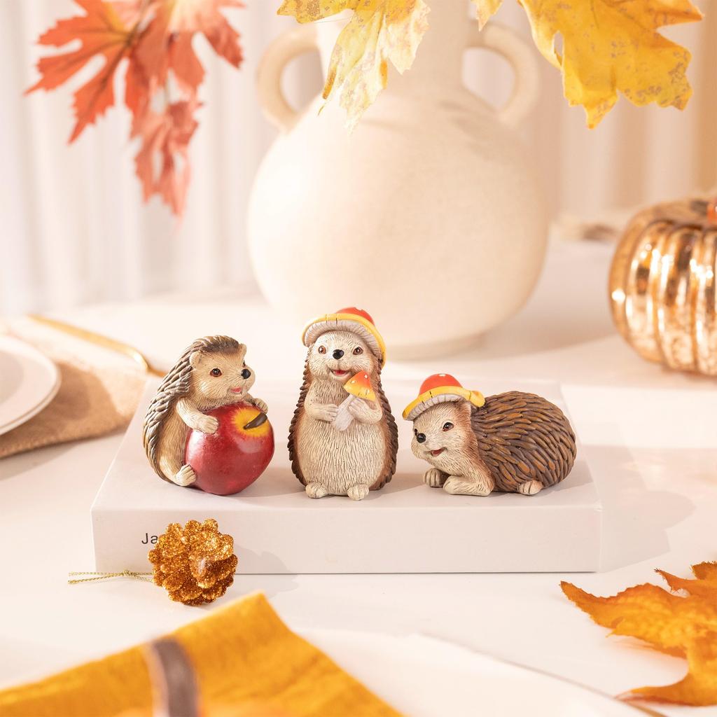 Valery Madelyn Autumn Ornaments, Seasonal Decor, Cute Hedgehog Set of 3 Figurines, Objects, Interior Decor, Outdoor Decor, Statues, Autumn Garden,