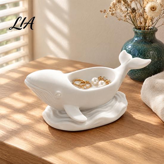 Whale Storage Tray for Jewelry Shaped Decorative Bowl, Ocean Theme Ring Earring Bohemian Style Desktop Accessory Necklace, Candle Holder, Succulent