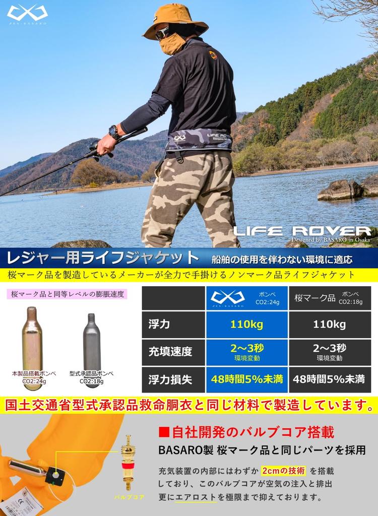 JES-BASARO (Jess Basaro) Manual Inflatable Life Jacket for Fishing, Adult/Child Size, Waist Belt Type, Made in Japan, B-Life-Jac-MN/AT, Japanese Instr