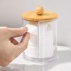 Clear Round Storage Box with Bamboo Lid for Cotton Swabs, Makeup Puffs, and Removers