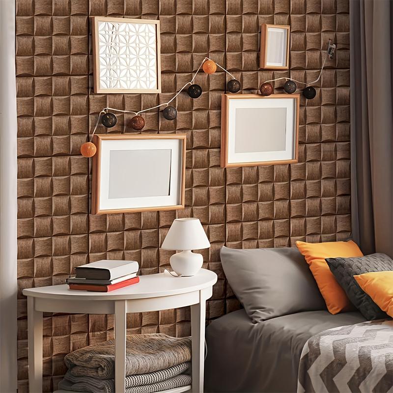 20PC Detachable Wall Tiles Waterproof Brick Stone Kitchen Wall Panels Living Room Peel and Stick 3D Brown Wallpaper Hotel