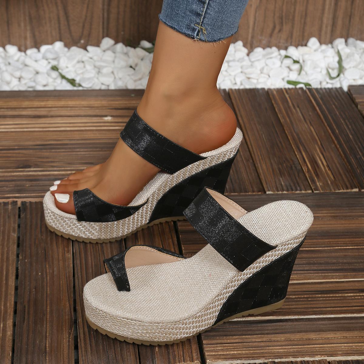 

2025 foreign trade new thick-soled wedge heel muffin bottom cover toe with sandals Roman style 36