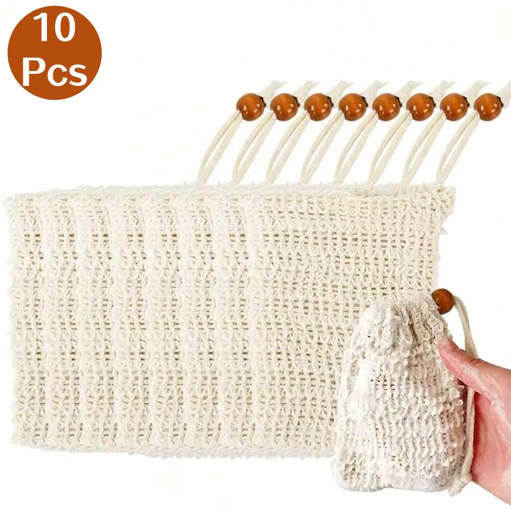 5/10Pcs Natural Cotton Linen Foaming Soap Bags Linen-cotton Exfoliating Soap Saver Bag with Mesh Cleaning Tool