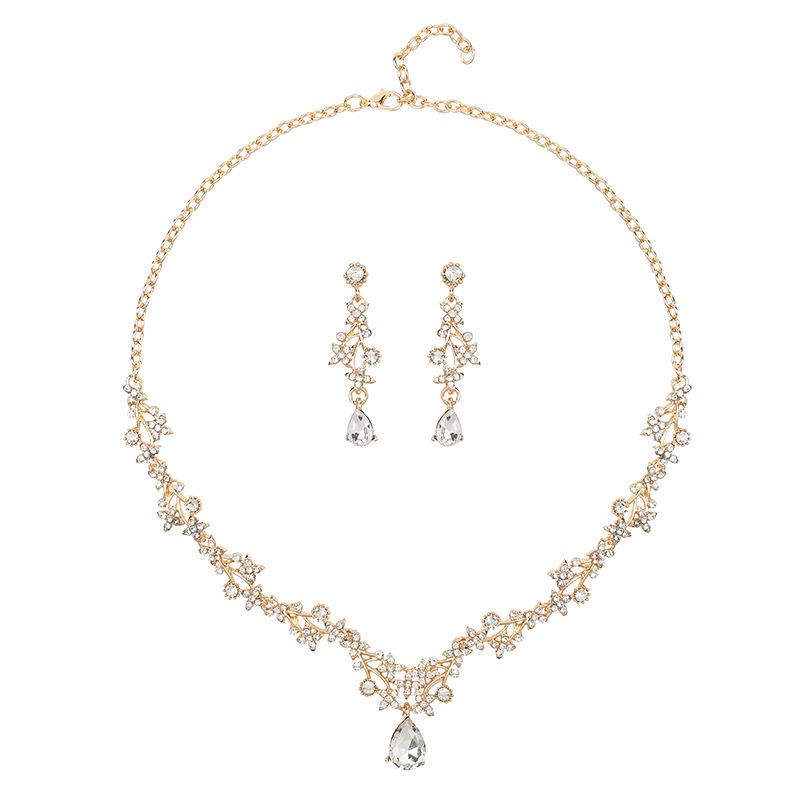 Retro Luxus Kristall Tropfen Halskette & Ohrring Set: Elegante Brautschmuck-Accessoires