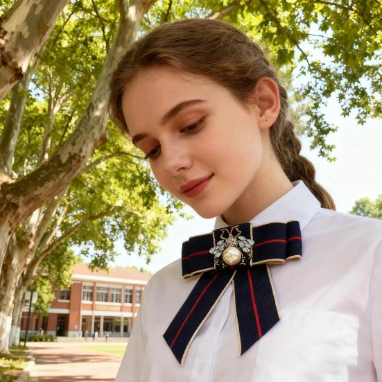 Men Neck Tie Plaid Pattern Faux Pearls Decor Bowknot Neck Tie Detachable Versatile Bowtie Outfit Accessories