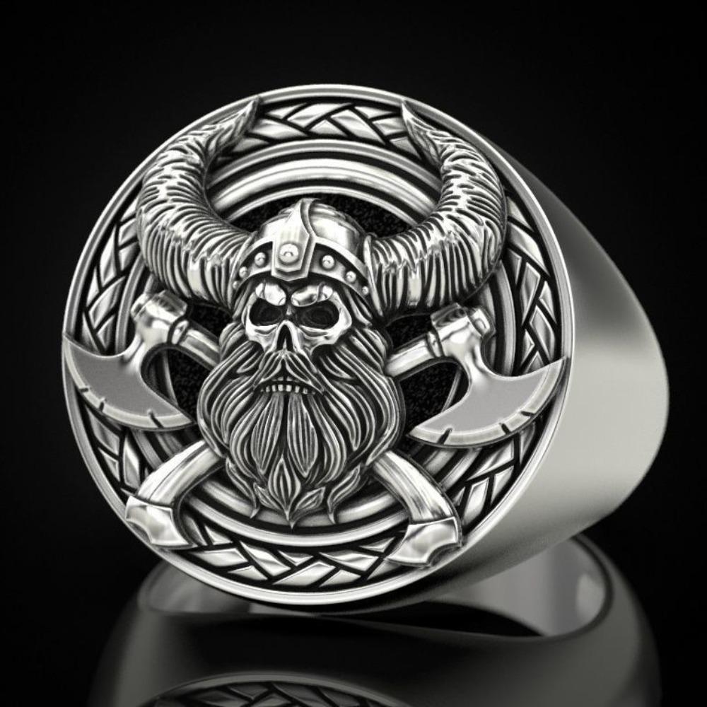Mens Viking Skull Ring Norse Inspired Jewelry Gothic Punk Style Viking Warrior Accessory