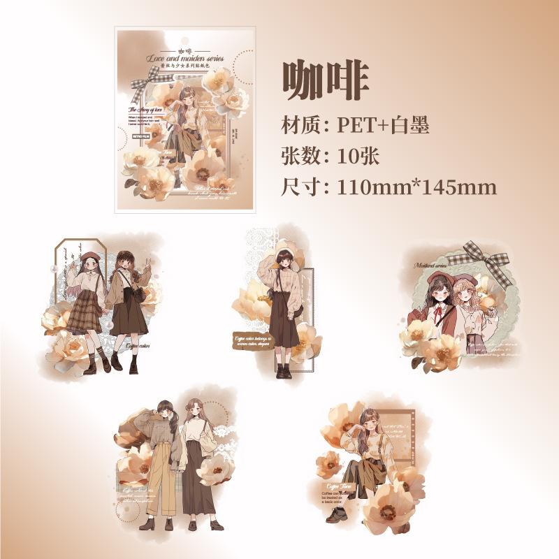 

10Pcs Cartoon Girl And Flower Theme Stickers Sweet Fresh Style Journal DIY Collage Decor Supplies