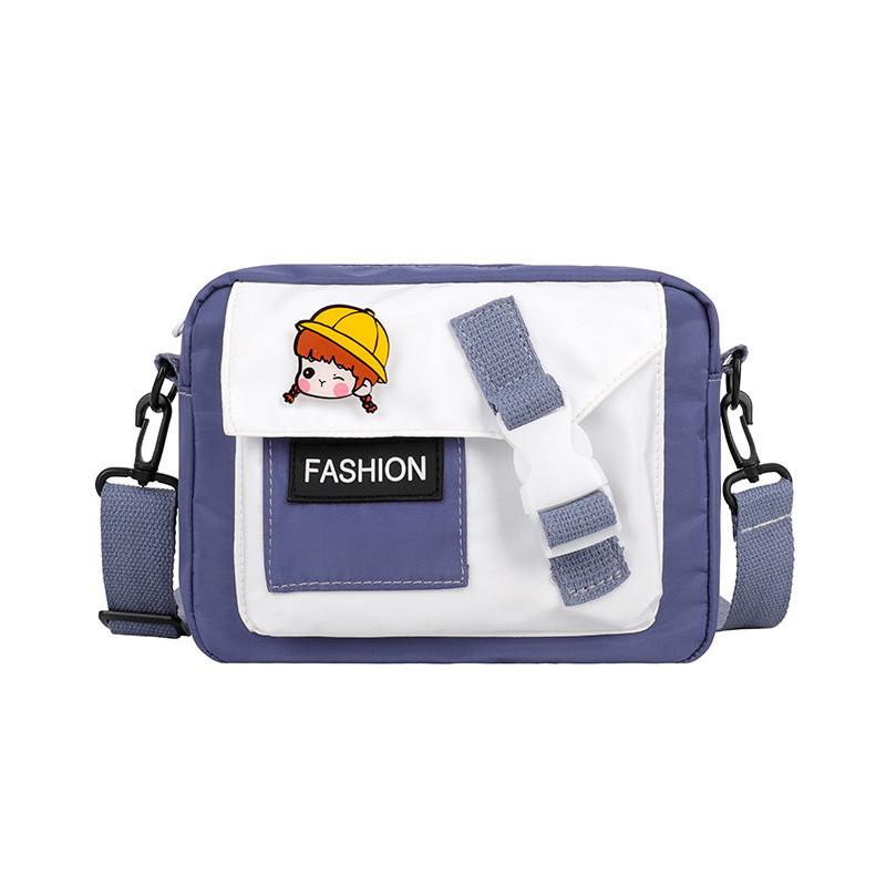 Cute canvas bag women's 2025 new Japanese shoulder small square bag ins fresh contrasting color student messenger bag tide