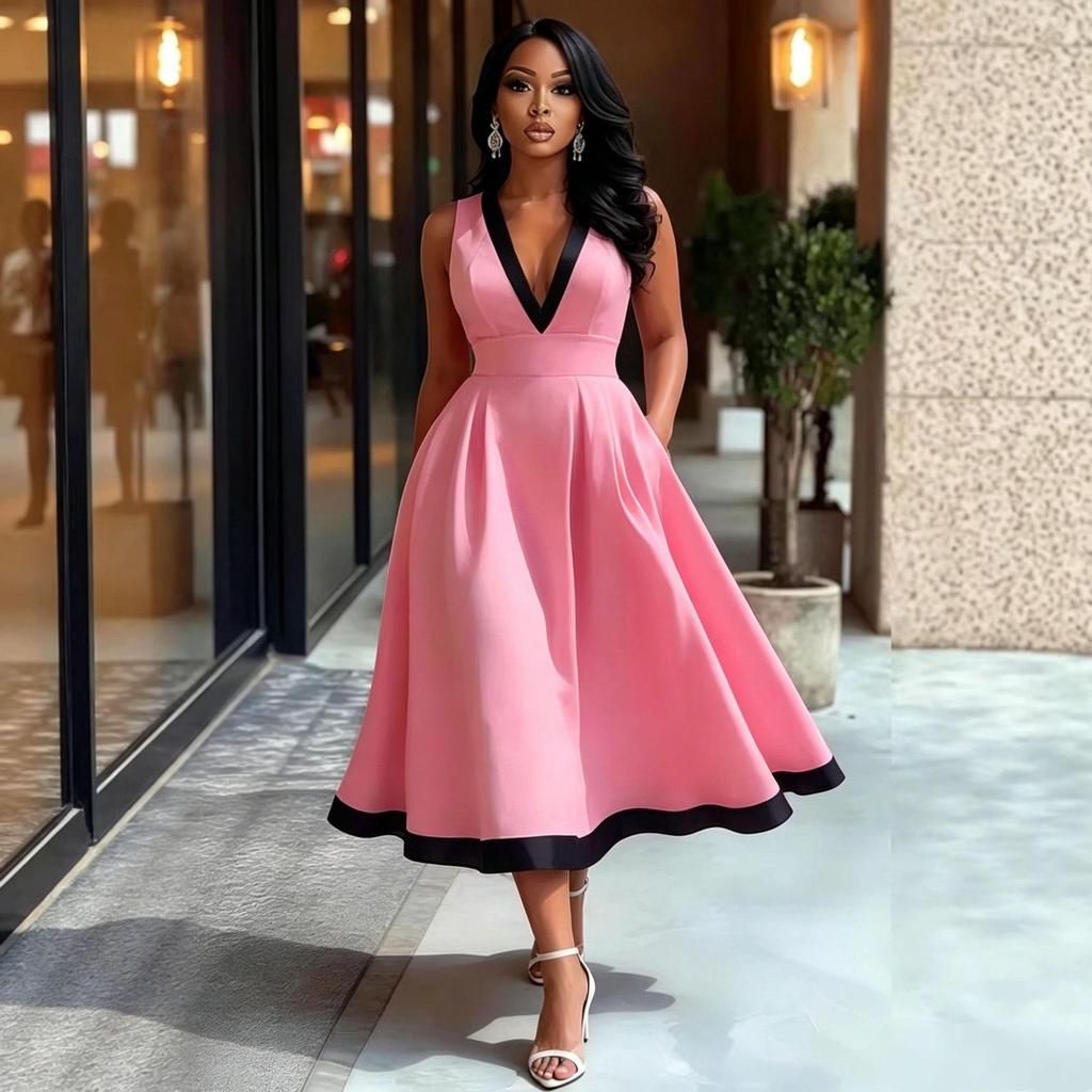 Elegant Color Block High-Waisted Women's Banquet Dress