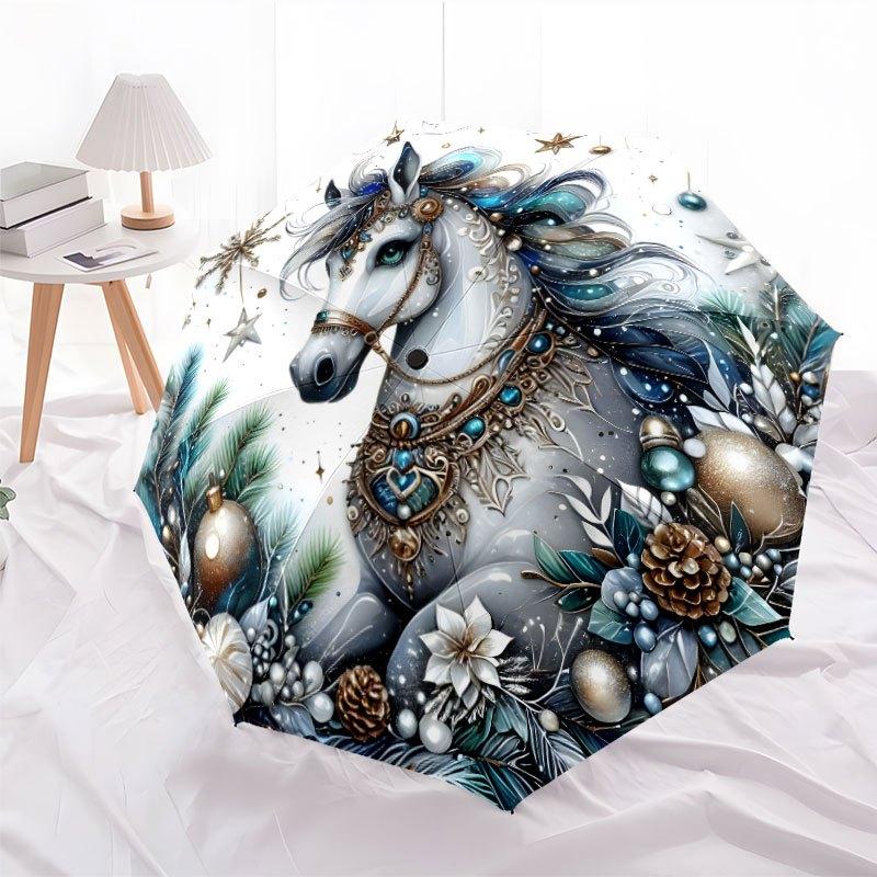 Elegant Horse Automatic Umbrella Design With 8 Ribs Durable Umbrella Fashion Design Commuting For Travel Leisure Accessory Gift To Friends And Family