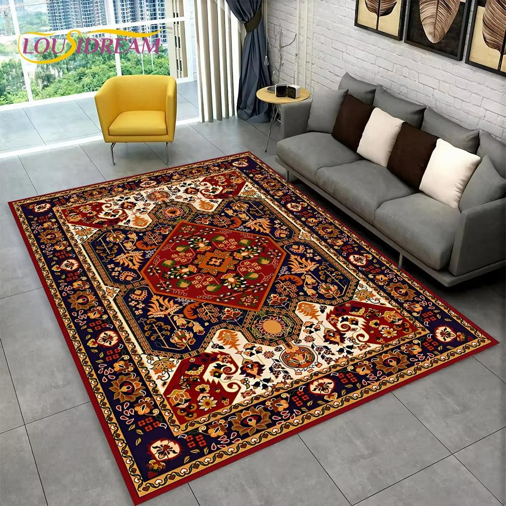 Red Turkish Floral Print Carpet Living Room Sofa Decor Bedroom Bedside Nonslip Rug Lounge Coffee Table Floormat Welcome Rug
