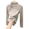 Splicing Hole Digging Autumn and Winter New Careful Machine Base Shirt Women's Half-Turtleneck Cutout Babes Design Sense Long Sleeve Women